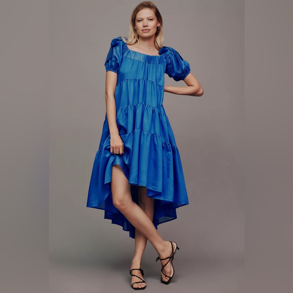 Anthropologie Off-The-Shoulder Tiered High-Low Midi Dress